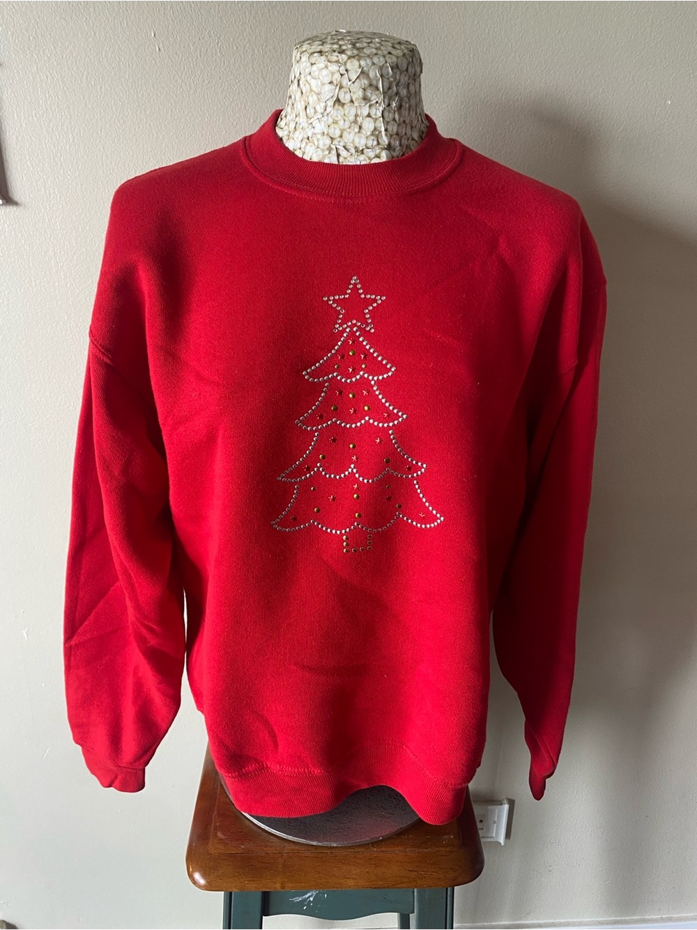 Y2K Red Rhinestone Christmas Tree Sweatshirt